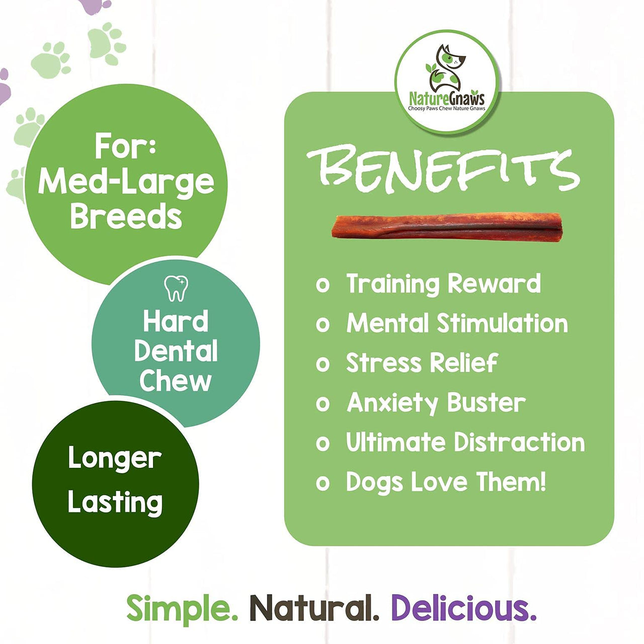 Nature Gnaws Bully Sticks for Large Dogs - Premium Natural Beef Dental Bones - Thick Long Lasting Dog Chew Treats for Aggressive Chewers - Rawhide Free 15 Count (Pack of 1)