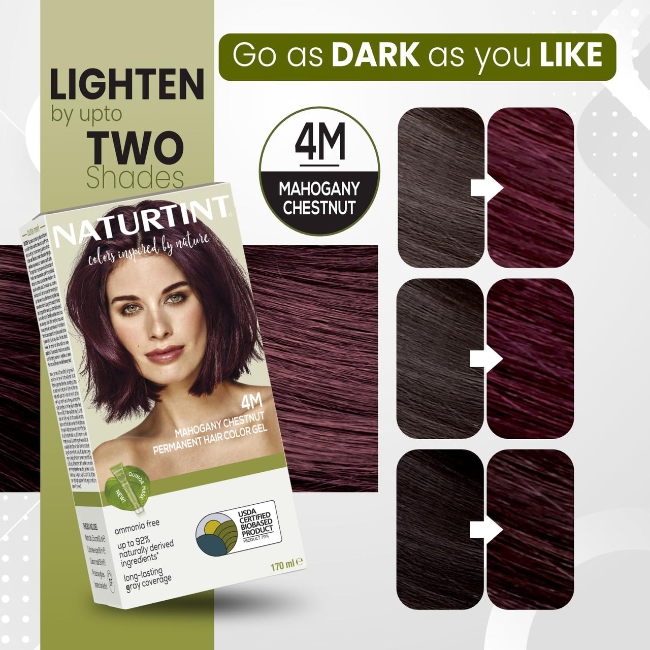 Naturtint Permanent Hair Colour Gel Mahogany Brown 4M | For Optimal Scalp Care | Long Lasting Hair Colour | Ammonia Free Vegan | No Parabens | Enriched with Olives & Organic Shea Butter