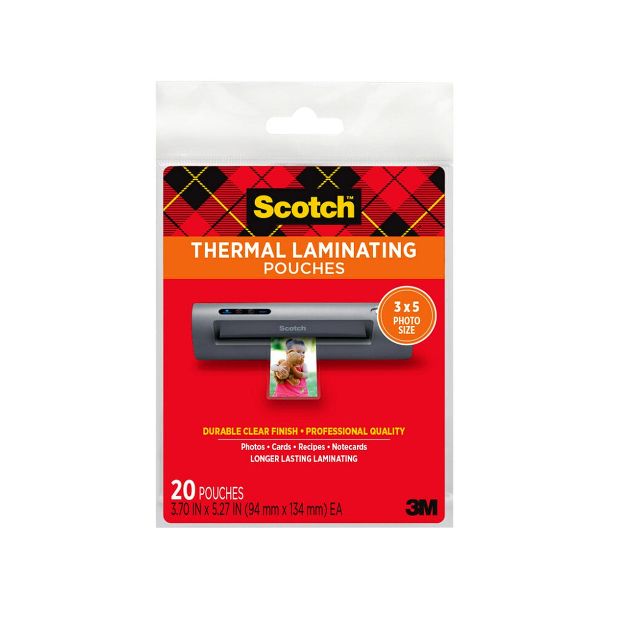 Scotch Thermal Laminating Pouches Premium Quality, 5 Mil Thick for Extra Protection, 20 thermal laminating pouches (Pack of 1), Our Most Durable Lamination Pouch, 3.7 x 5.2 inches, Clear (TP5902-20) 3x5 Photo