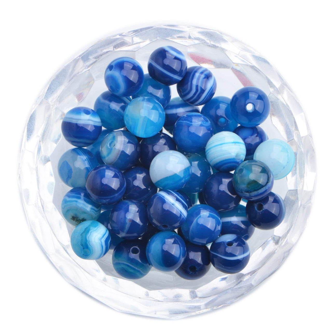 100Pcs Natural Crystal Beads Stone Gemstone Round Loose Energy Healing Beads with Free Crystal Stretch Cord for Jewelry Making (Blue Agate, 8MM) Blue Agate