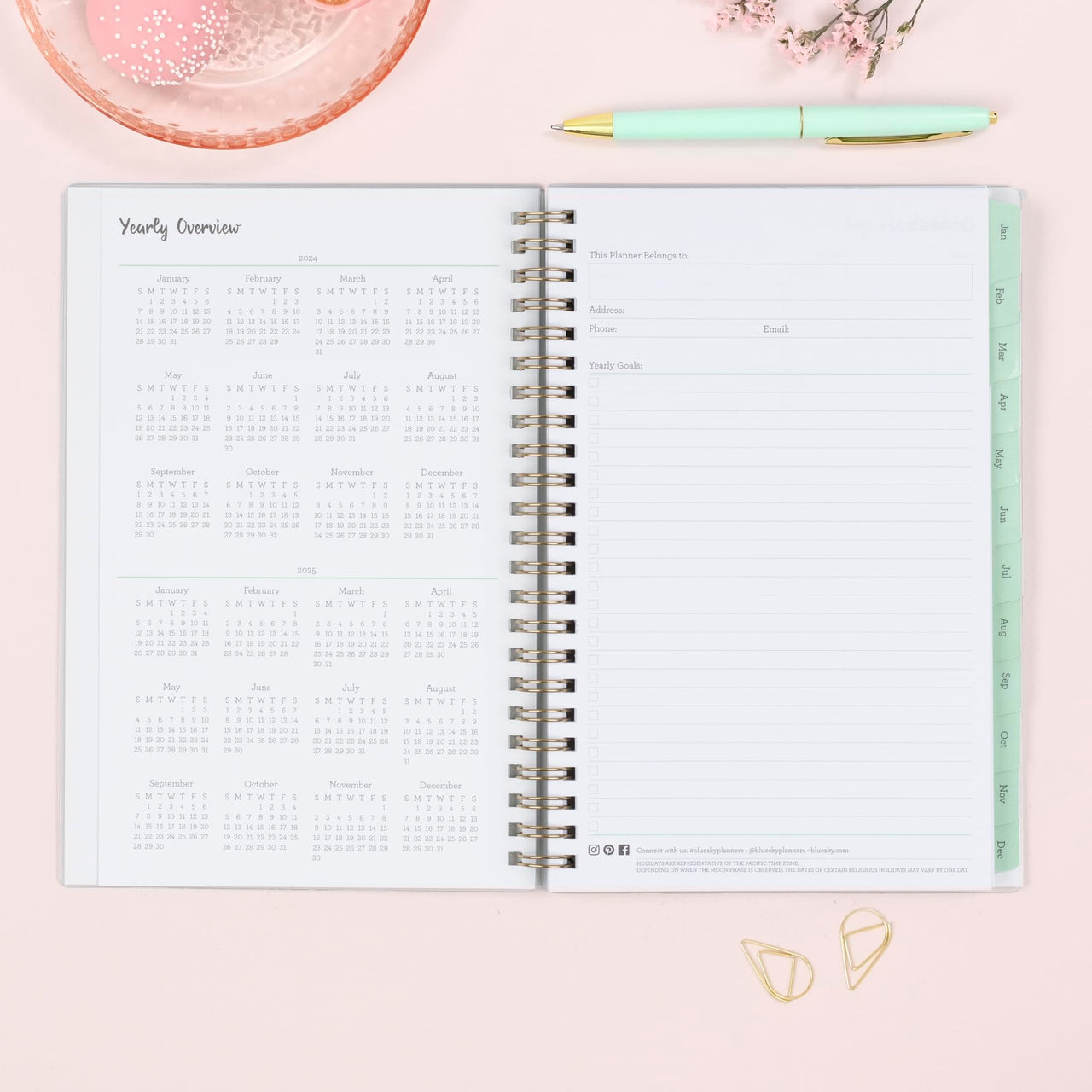 Blue Sky 2024 Weekly and Monthly Planner, January - December, 5" x 8", Frosted Cover, Wirebound, Laurel (144730) 5" x 8" New Version