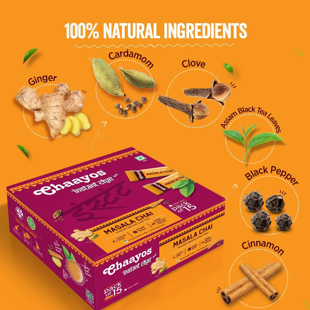 Chaayos Instant Tea Premix - Regular Sugar - Masala Flavour (15 Sachets)