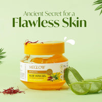 Meglow by Leeford | Nourishing Aloe Vera Gel with Kesar Chandan | Pure Aloe Vera, Kesar Chandan Gel | Organic Aloe Vera Gel for Face | Ayurvedic Formula for Skin Nourishment Pack of 3 (100g each)