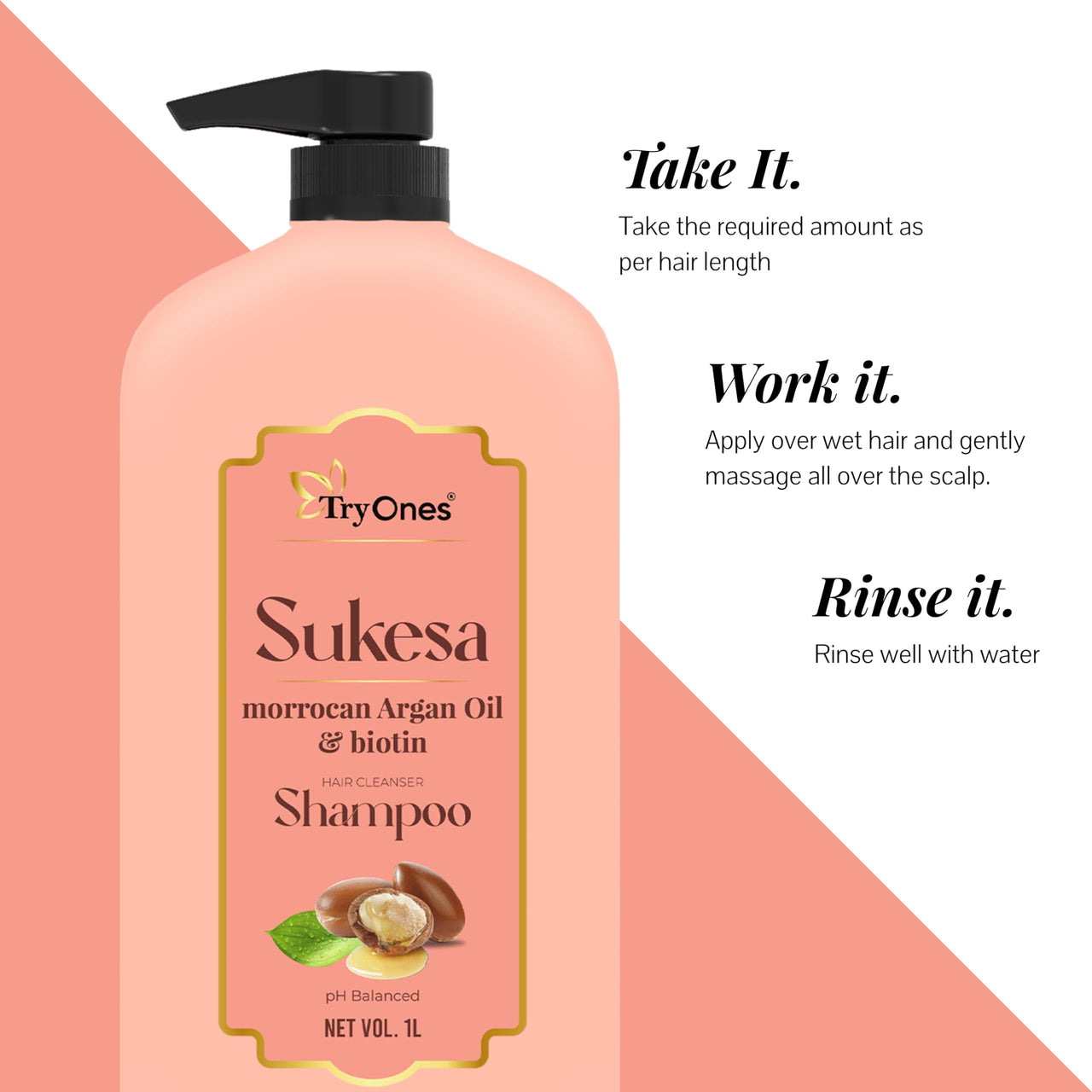 TryOnes Sukesa Shampoo Morrocab Argan Oil & Biotin Hair Fall Control Shampoo for Men and Women 1000 ml