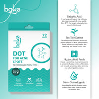 BAKE 2% Salicylic Acid Hydrocolloid Pimple Patches (72 Dots) | Absorbs Oil, Prevents Acne | Waterproof Patches | For Acne, Acne Marks, Acne Prone Skin - 72 Patches