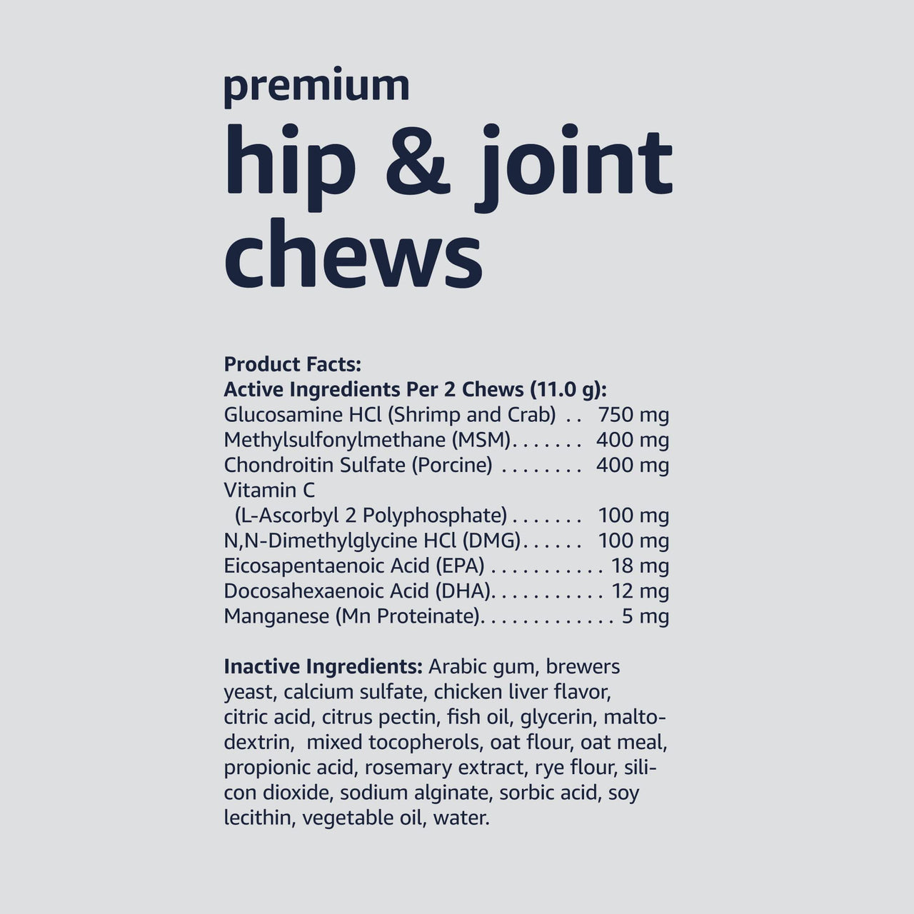 Basics Premium Dog Hip & Joint Supplement Chews with EPA and DHA, Chicken Liver Flavor, 120 Count (Previously Solimo) 120 Count (Pack of 1)