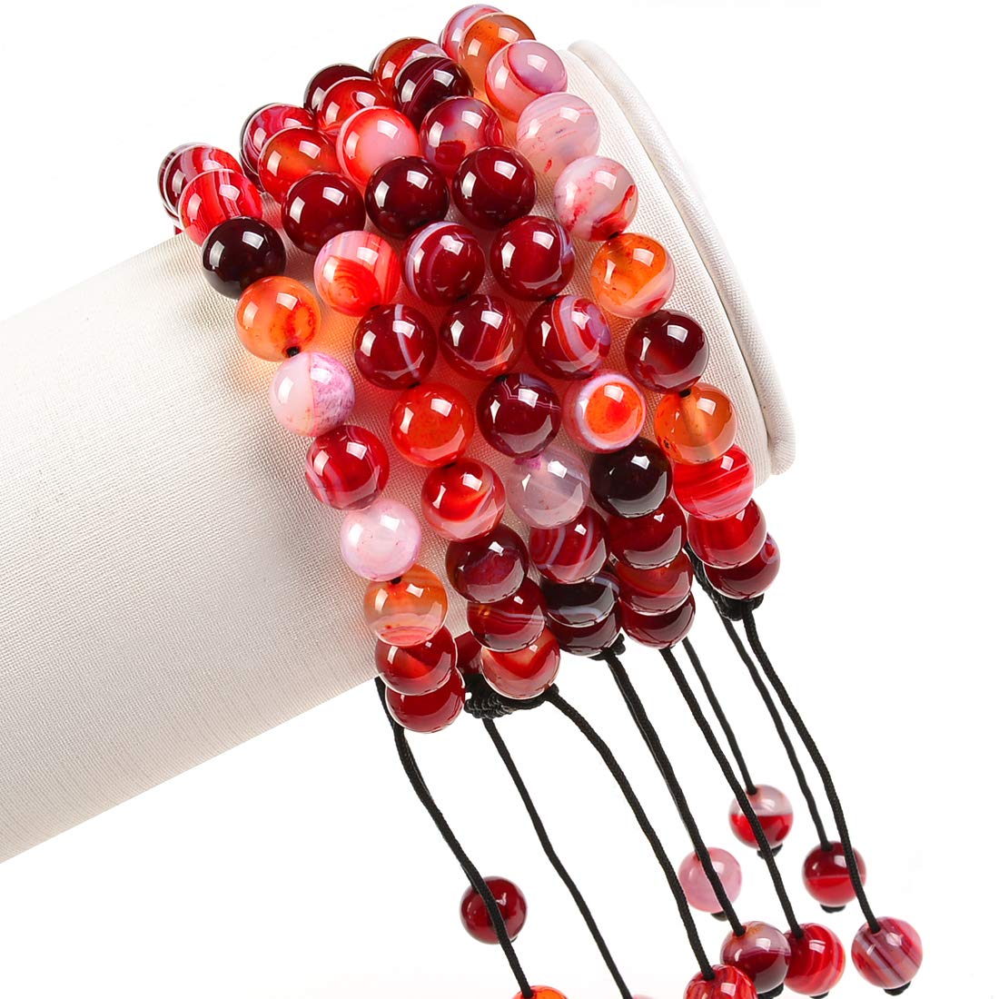 Massive Beads Natural Healing Power Gemstone Crystal Beads Unisex Adjustable Macrame Bracelets 8mm Agate Red