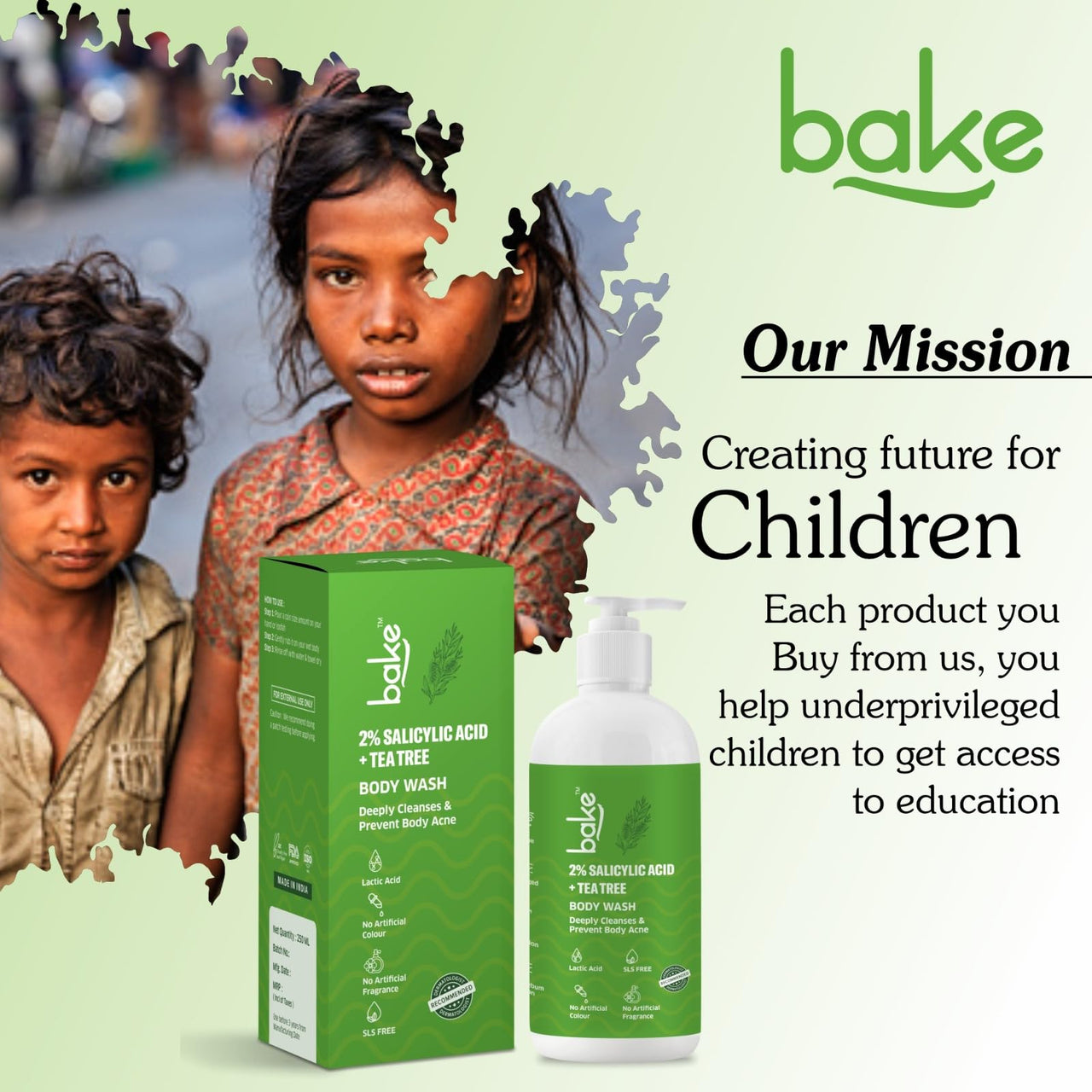 BAKE 2% Salicylic Acid & Lactic Acid Body Wash for Body Acne | Prevents Back Acne, Bumpy Skin, Reduces Skin Inflammation & Strawberry Legs | For Women & Men | 250ml