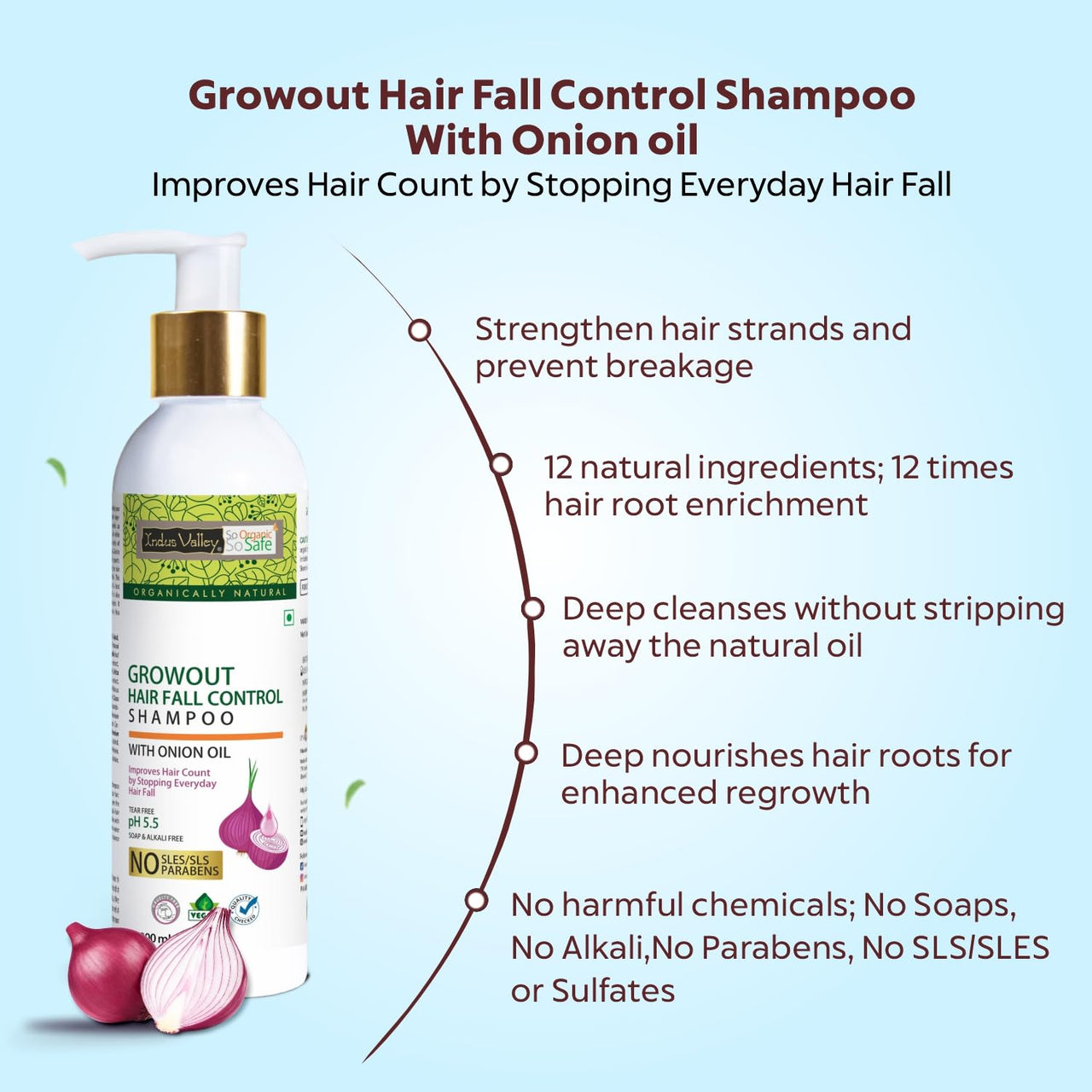 INDUS VALLEY Bio Organic Growout Shampoo 200ml for Hair Growth and Hairfall Control - 2 x 200g= 400g Set of 2