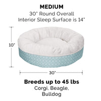 Furhaven Replacement Donut Dog Bed Cover Plush & Diamond Print Calming Cuddler, Machine Washable - Aqua, Medium Donut Bed (Cover Only) 30.0