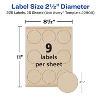 Avery Kraft Brown Round Labels with Sure Feed Technology, 2.5