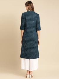 rangita Women Cotton Front Button Placket Calf Length A line Kurti