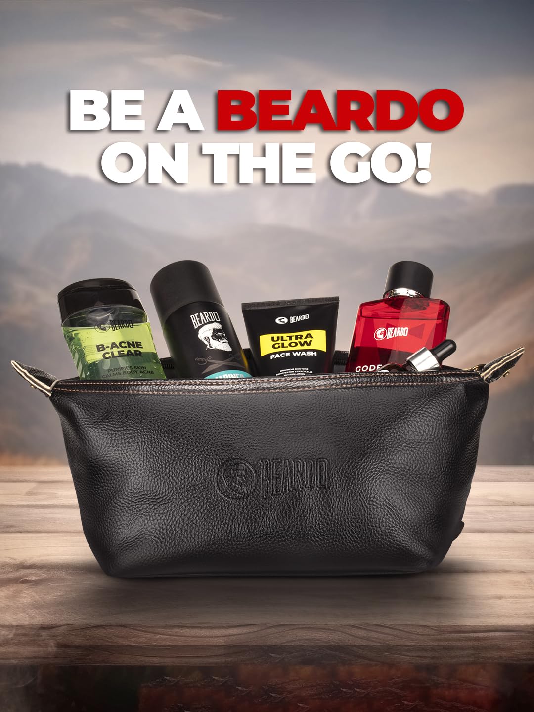 Beardo Travel Pouch for Accessories|Stylish Toiletry Organizer Kit for Men & Women||Vegan Leather Waterproof Cosmetic Bag for Travel Essentials, 22 x 15.4 x 15.4 Centimeters, Black