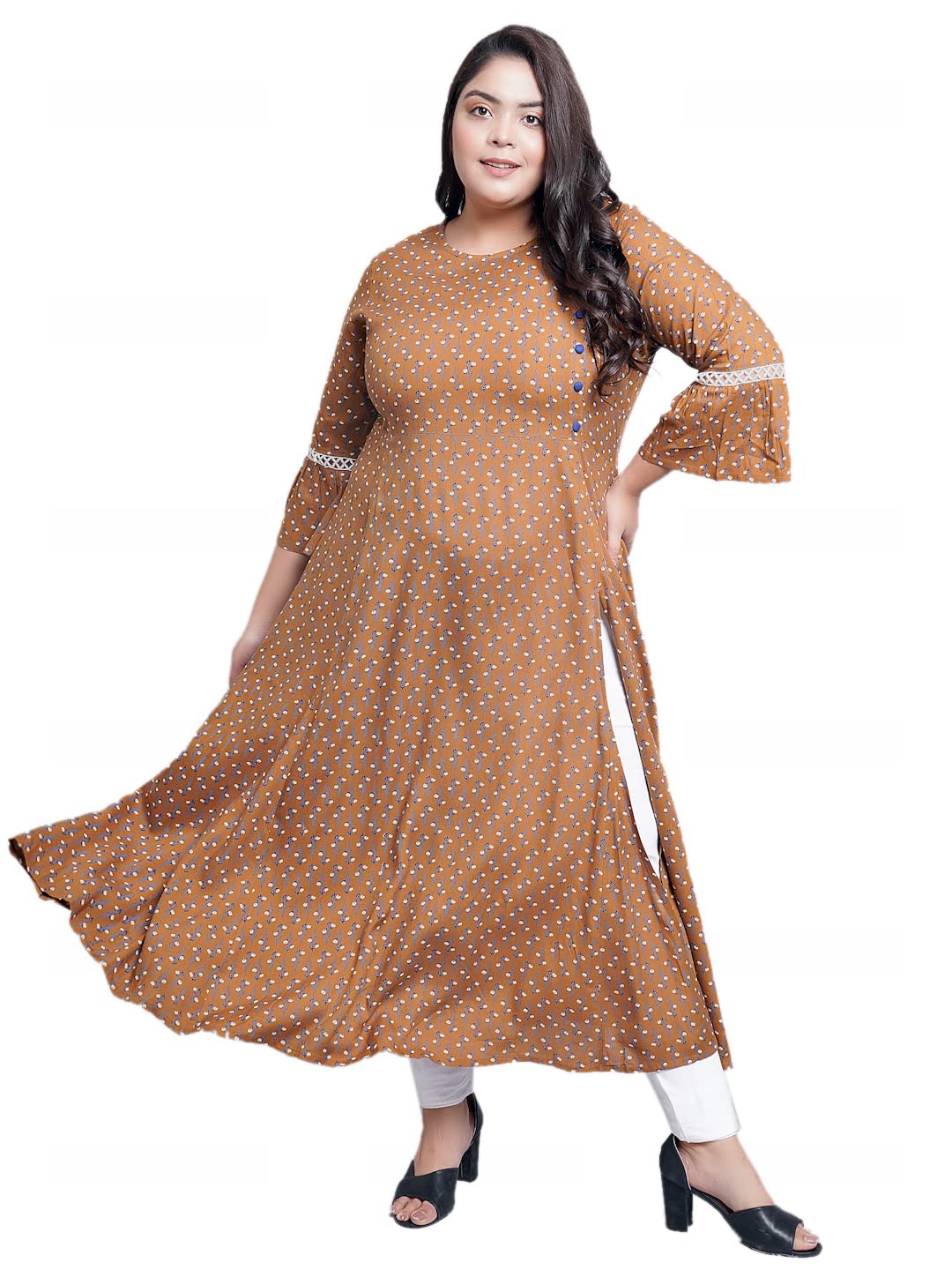 Yash Gallery Women's  Rayon Floral Printed A-Line Kurta for Women