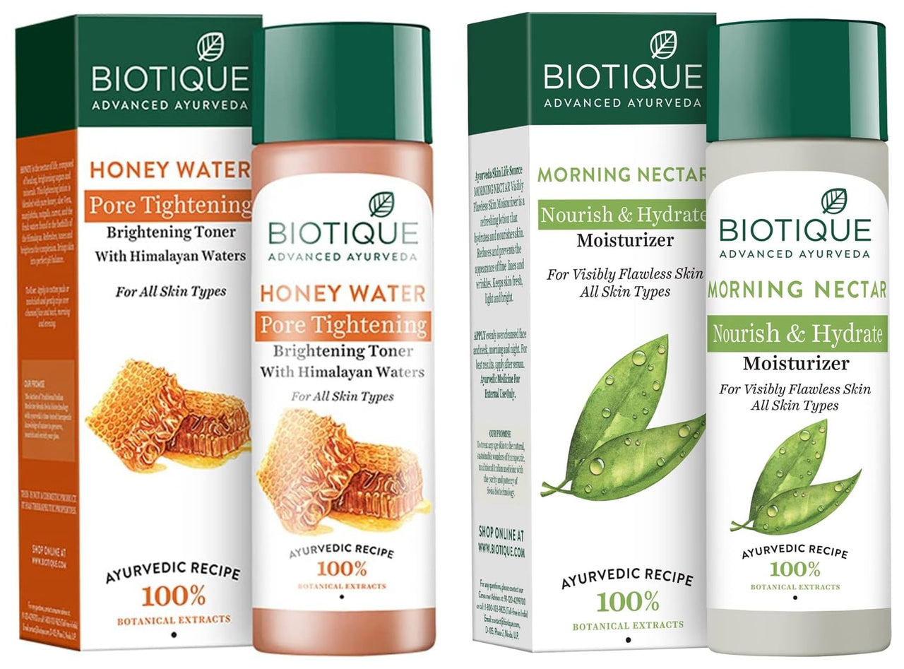 Biotique Bio Honey Water Clarifying Toner, 120ml & Biotique Bio Morning Nectar Visibly Flawless Skin Moisturizer, 120ml