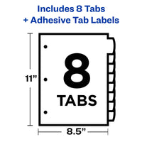 Avery Ultralast Big Tab Plastic Dividers for 3 Ring Binders, 8-Tab Set, Multicolor with White Labels, 1 Set (24901) 8 tab