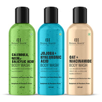 Botanic Hearth Body Wash Set of 3 – Jojoba, Oat & Neem | Soothing & Exfoliating Shower Gel with Niacinamide & Salicylic Acid | Deep Cleansing & Hydrating | For All Skin Types | 118ml Each
