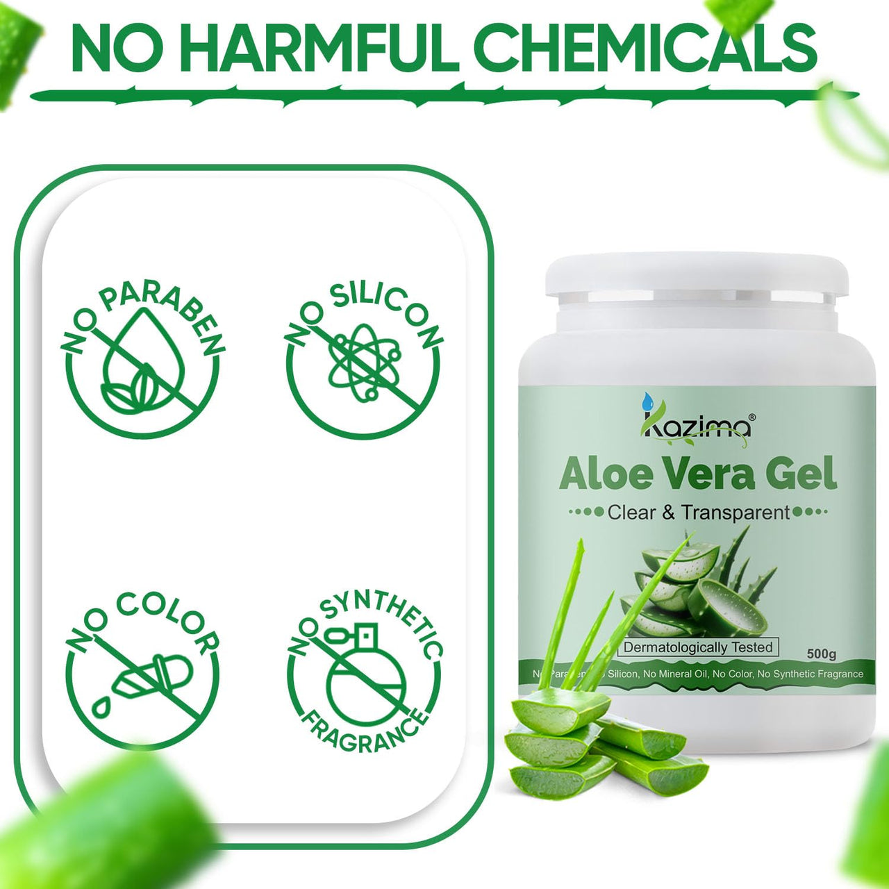 KAZIMA Pure Aloe Vera Gel for Skin and Hair, 500gm | Hydrates, Moisturizes & Soothes Irritated Skin | Pure & Natural Aloe Vera Gel for Face, Acne, Scars, Dark Circles & Sunburn