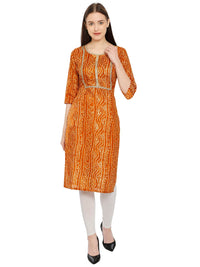 InTrend Forever Bandhani Foil Print Designer || Cotton Kurta for Ladies || Straight Fit || Zari & Sequins lace || Kurtis for Women