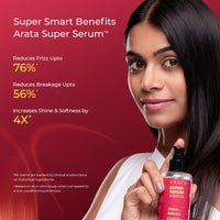 Arata Super Serum™ For Dry & Frizzy Hair | 76% Frizz Reduction | 56% Breakage Reduction | Luxurious Shine | Prevents Split Ends | Powered By JD Jojoba Hair Complex | Hair Serum For Women & Men |100ml
