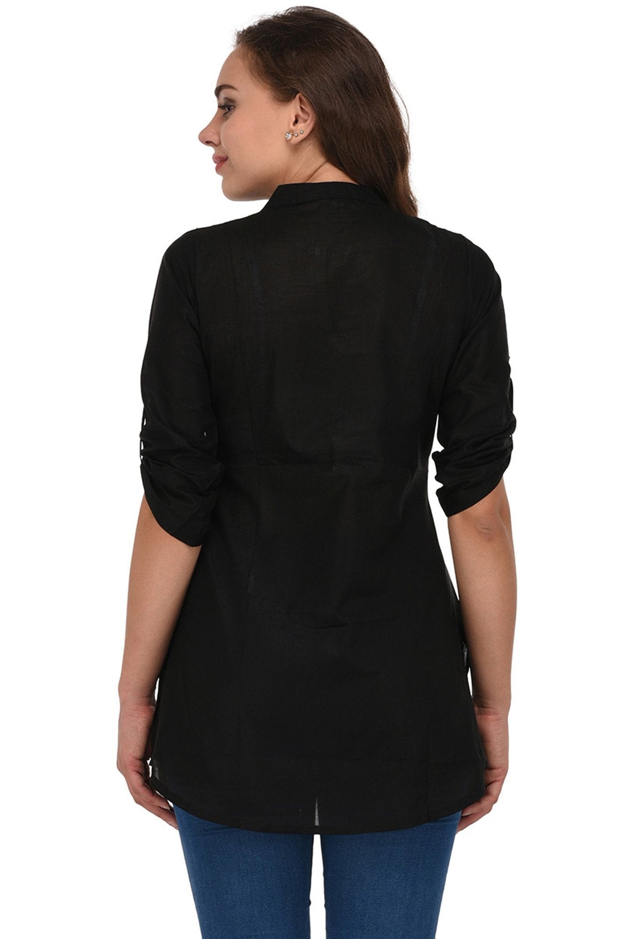 Pistaa's  Women's  Best Cotton Comfort Black Short Kurti with Fold up Sleeves