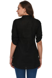 Pistaa's  Women's  Best Cotton Comfort Black Short Kurti with Fold up Sleeves