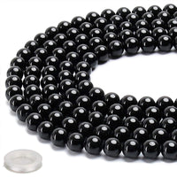 38PCS Natural 10MM Healing Gemstone, Black Tourmaline Energy Stone Round Loose Beads, Semi-Precious Crystal Beads with Free Elastic String for Jewelry Making DIY