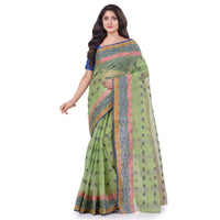 dB DESH BIDESH Women`s Traditional Bengal Tant Tri Leaf Woven Design Pure Handloom Cotton Saree Without Blouse Piece