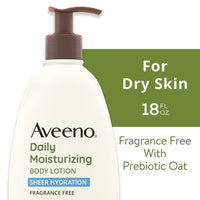 Aveeno Sheer Hydration Daily Moisturizing Lotion for Dry Skin with Soothing Oat, Lightweight, Fast-Absorbing & Fragrance-Free Intense Body Moisturizer, 18 fl. Oz, 530ml