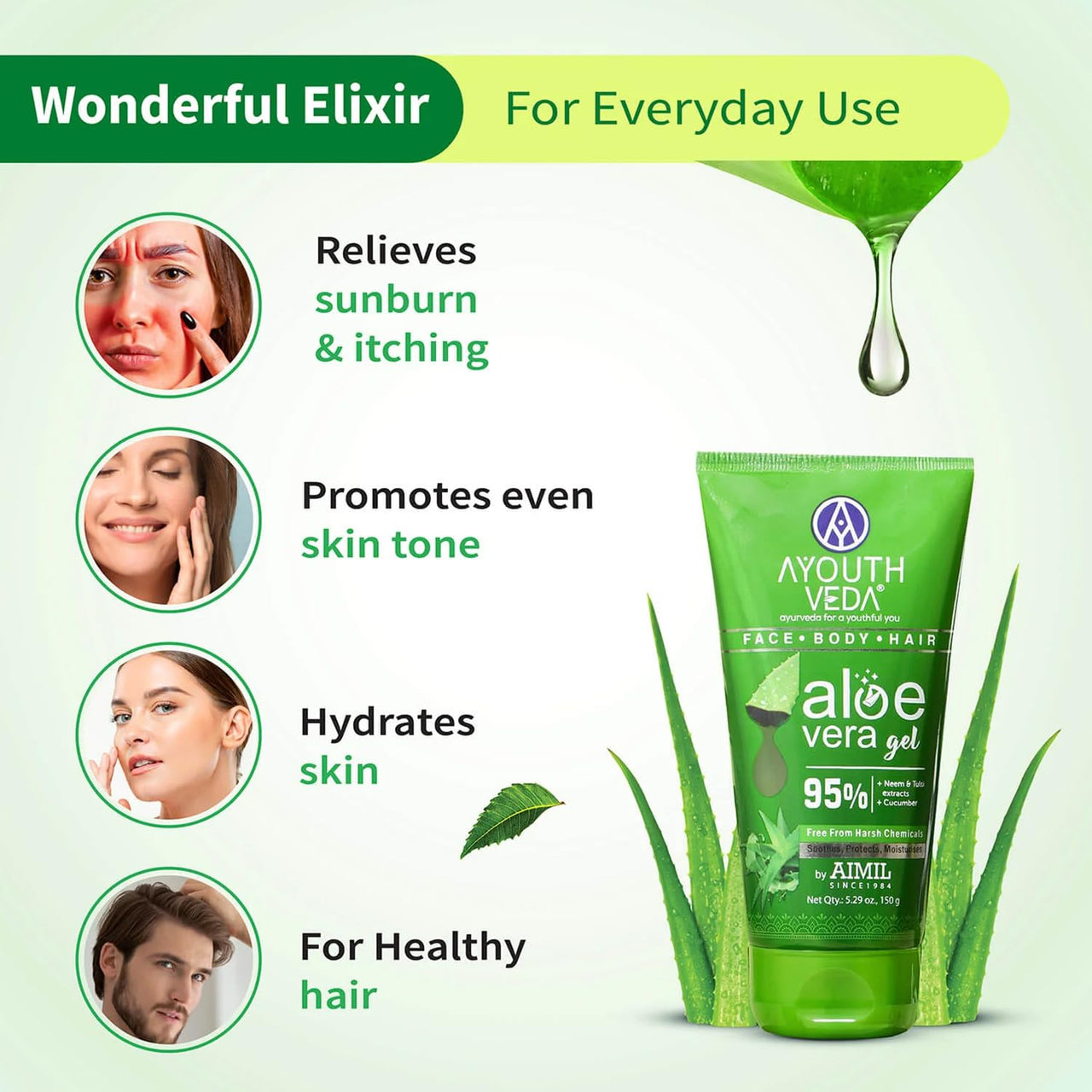 Ayouthveda Aloe Vera Bathing Soap 125g & Aloe Vera Gel 150g & Ultra Hydrating Face Emulsion Cream 60g Combo for Face, Body, Hair, Hydrates Skin without Feeling Greasy, Neem, Tulsi, Even Skin Tones