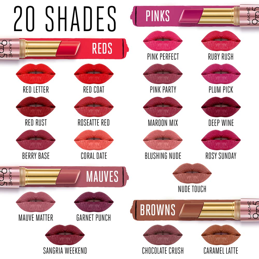 Lakmé 9 To 5 Primer + Matte Lipstick, Matte Finish, Lightweight Lipstick, Lasts For 16Hrs, Nourishes Lips & Great For Daily Use, Deep Wine, 3.6G (Pack of 2)