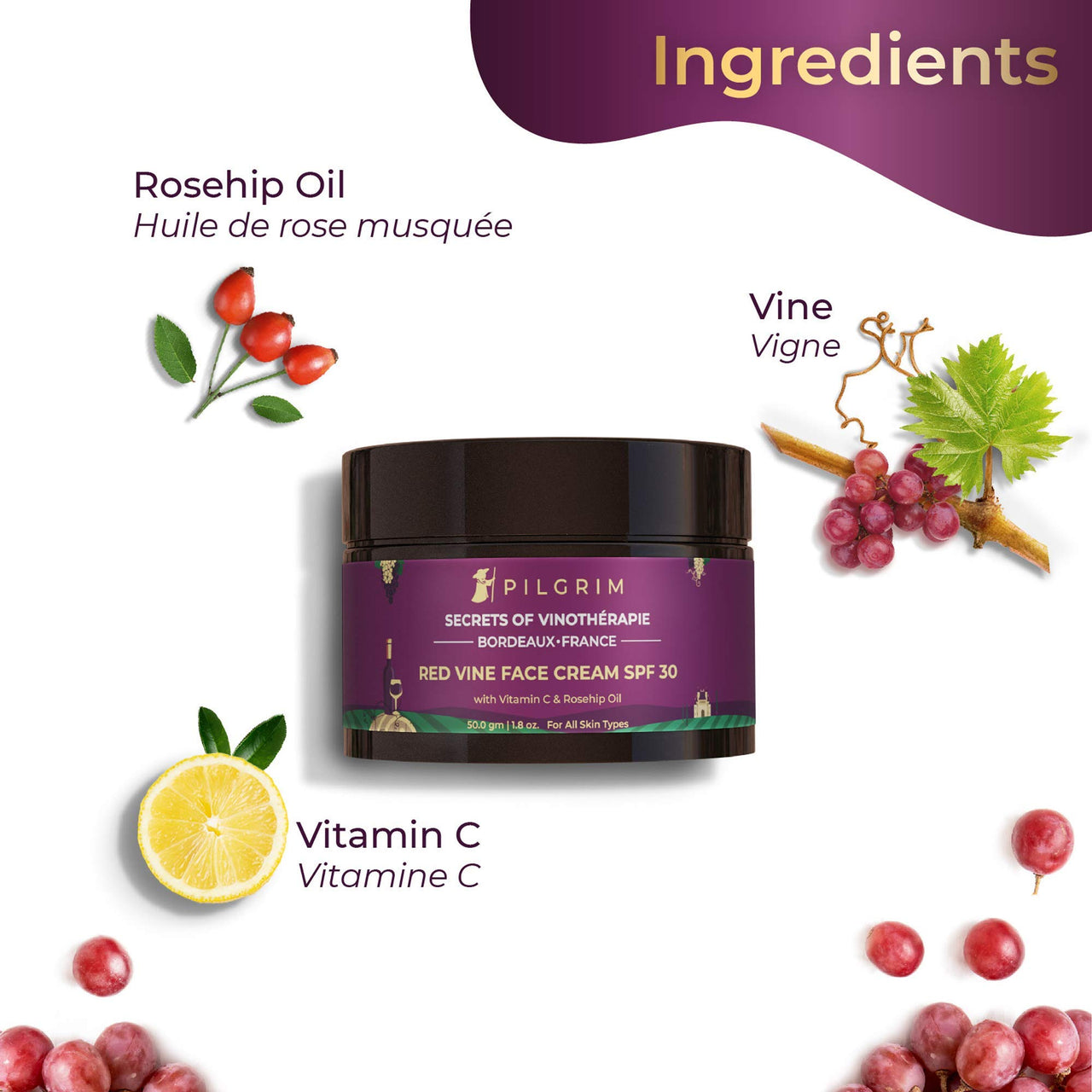 Pilgrim Red Vine At-home Facial Kit with Eco-friendly Jute Bag | Instant Glow | Set of 4: Face Toner ,Face Scrub ,Face Cream, Face Mask | Vegan | Cruelty Free | Skincare