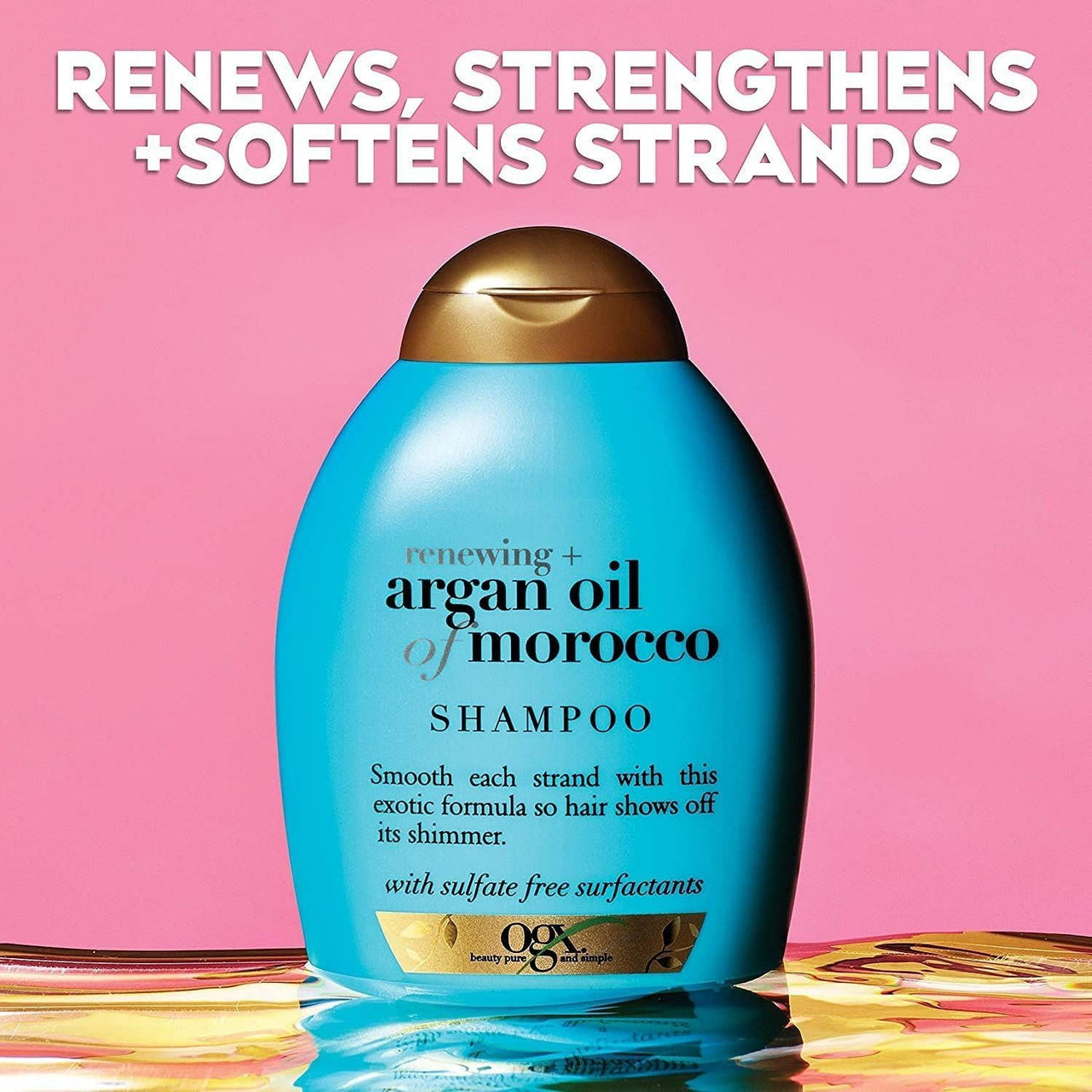 OGX Renewing + Argan Oil of Morocco Hydrating Hair Shampoo, Cold-Pressed Argan Oil to Help Moisturize, Soften & Strengthen Hair, Paraben-Free with Sulfate-Free Surfactants, 385 g (Pack of 2)