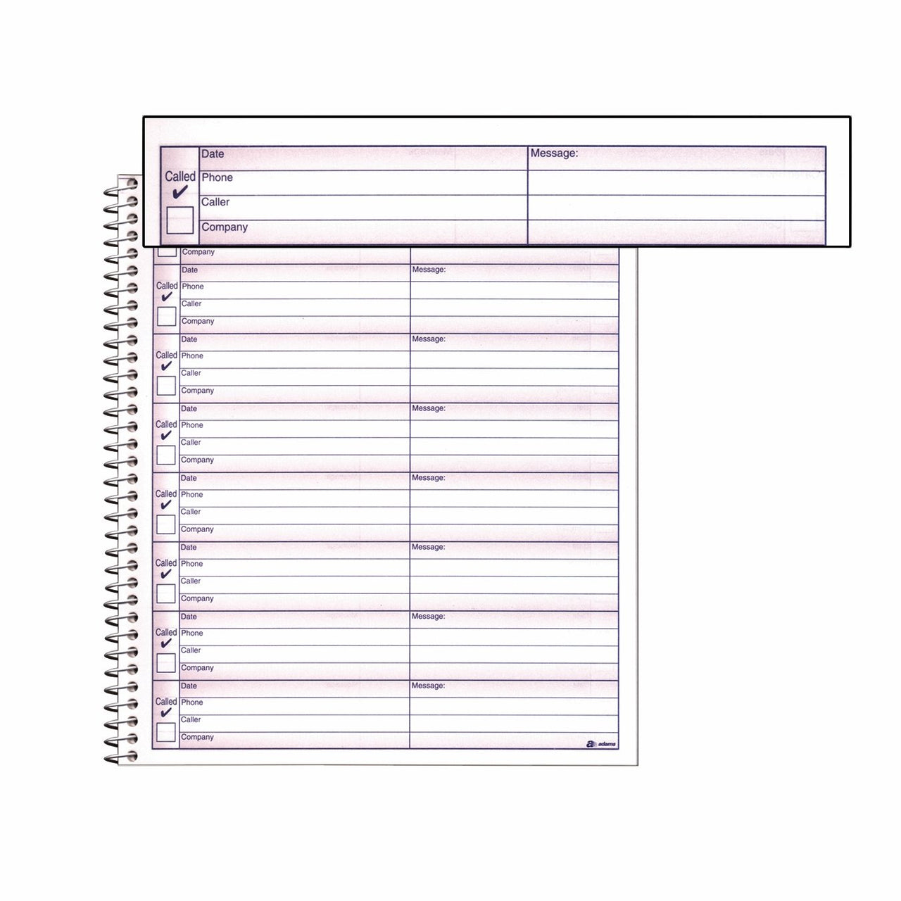 Adams Voice Mail Log, 8 1/4 x 8 1/2 Inch, Spiral Bound, 120 Forms per Book, White (S8796)