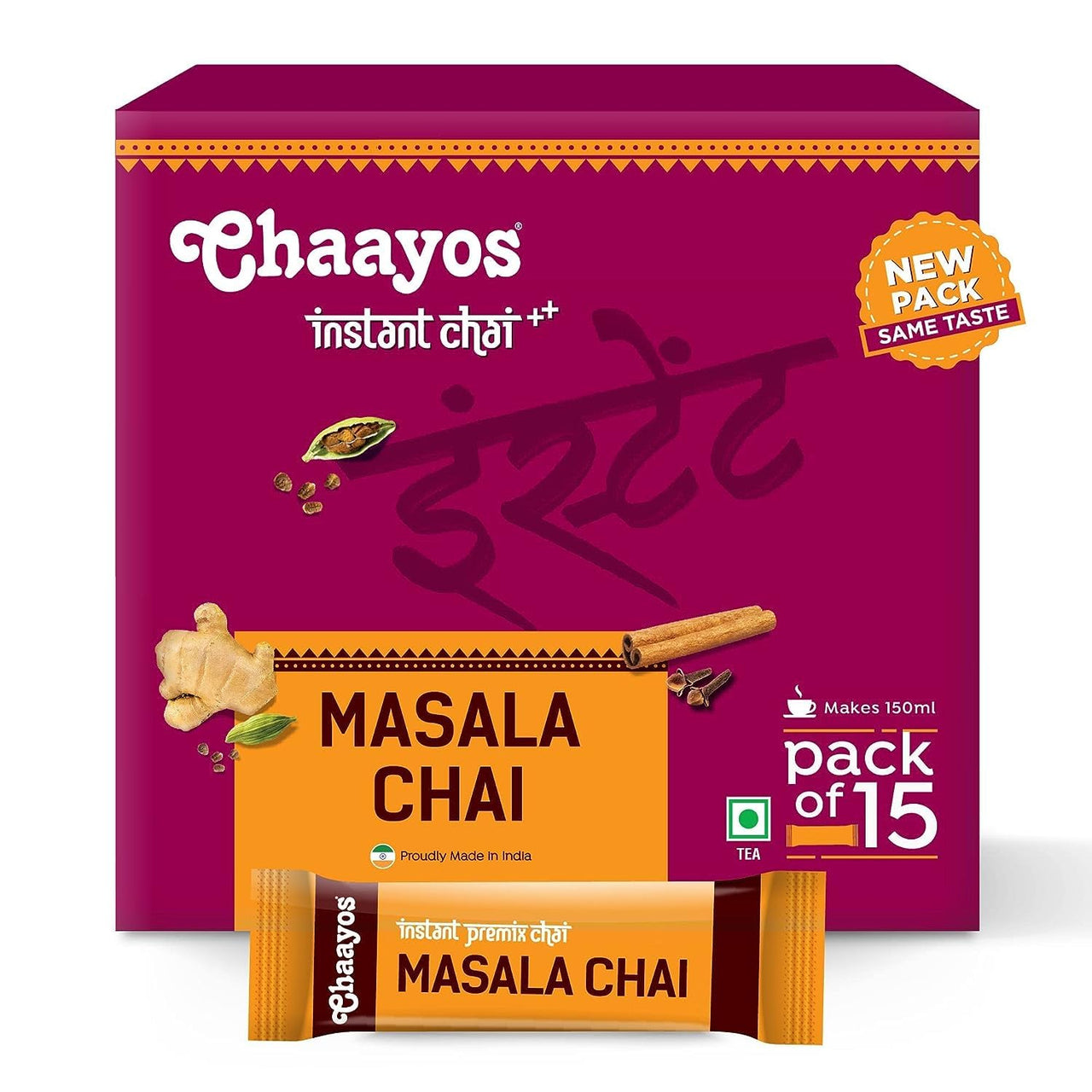 Chaayos Instant Tea Premix - Regular Sugar - Masala Flavour (15 Sachets)