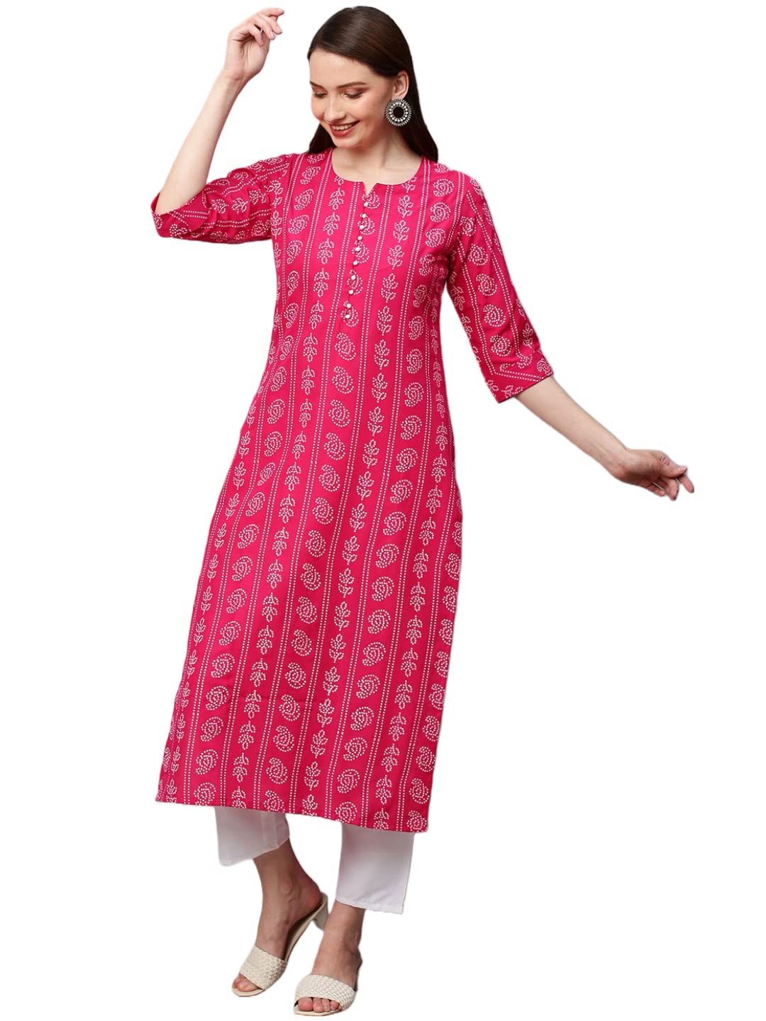 GoSriKi Women's  Cotton Blend Printed Straight Kurta