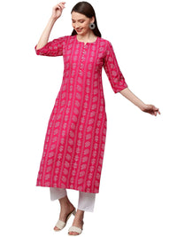 GoSriKi Women's  Cotton Blend Printed Straight Kurta