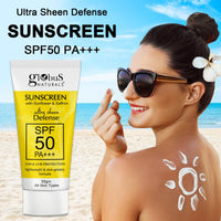 Globus Naturals Sunscreen with Ultra Sheen Defense, SPF 50 PA+++, UVA & UVB Protection, Lightweight & Non-greesy Formula, Normal to Oily Skin, 50 gm (Pack of 1)