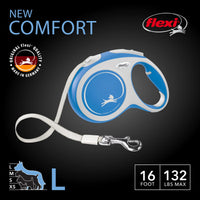 FLEXI New Comfort Retractable Dog Leash (Tape), Ergonomic, Durable and Tangle Free Pet Walking Leash for Dogs Up to 132 lbs, 16 ft, Large, Blue/Pastel Large - 16 ft