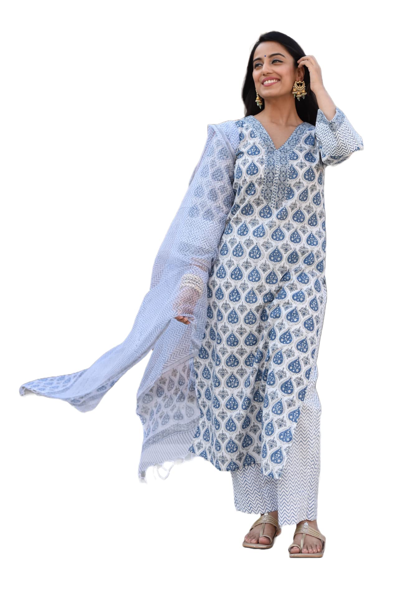 KLOSIA Women Hand Block Printed Kurta and Palazzo Set with Dupatta