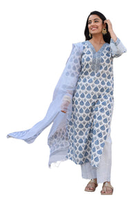 KLOSIA Women Hand Block Printed Kurta and Palazzo Set with Dupatta