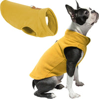 Gooby Fleece Vest Dog Sweater - Honey Mustard, Large - Warm Pullover Fleece Dog Jacket with O-Ring Leash - Winter Small Dog Sweater Coat - Cold Weather Dog Clothes for Small Dogs Boy or Girl