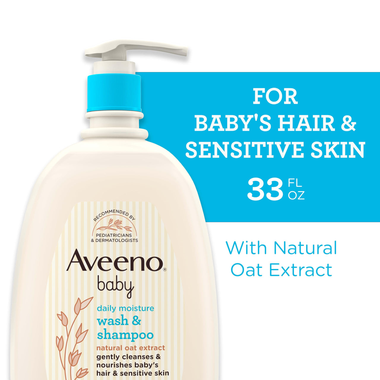 Aveeno Baby Gentle Wash and Shampoo with Natural Oat Extract, Tear and Lightly Scented, 33 fl. Oz (976ml)