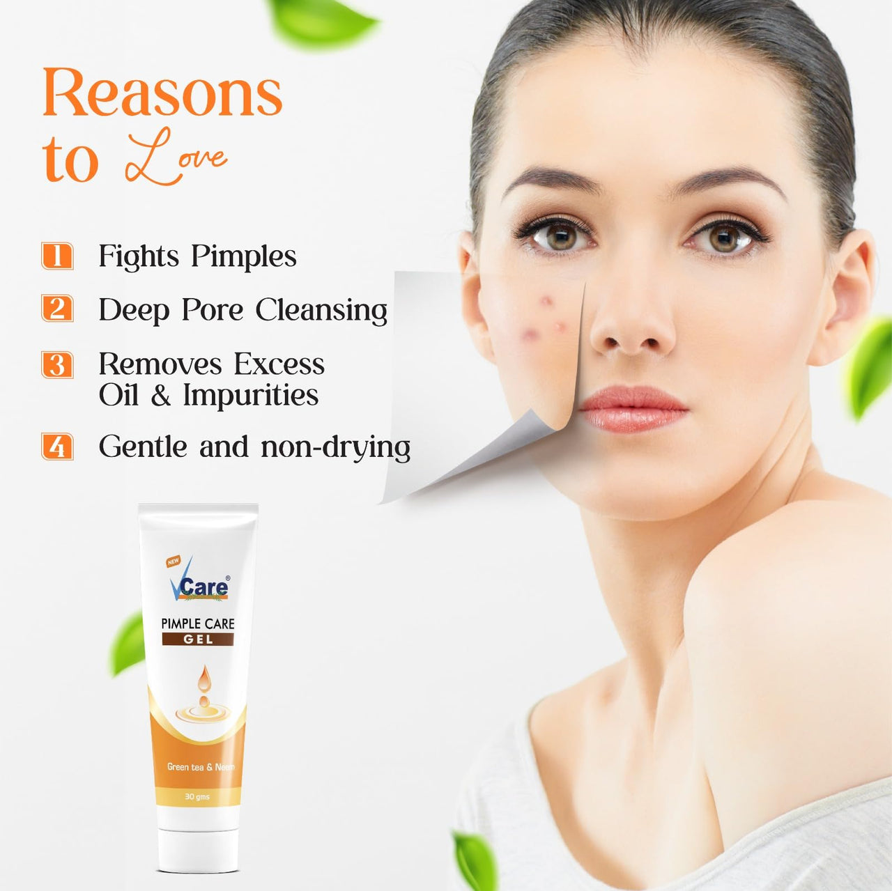 VCare Pimple Care Gel with Pimple Care Face Wash - 30g - 50g combo pack of 1