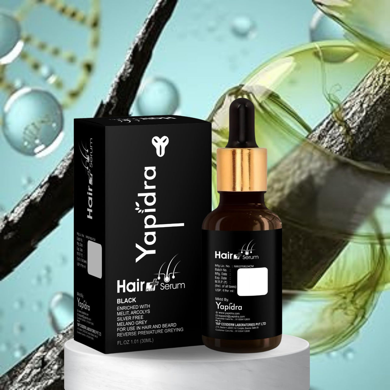 Yapidra Anti-Gray Hair & Beard Serum | Helps Reduce Graying | With Arcolys, Biotin | Lightweight, Non-Sticky & Fragrance-Free | Suitable for Men & Women | 30 ML