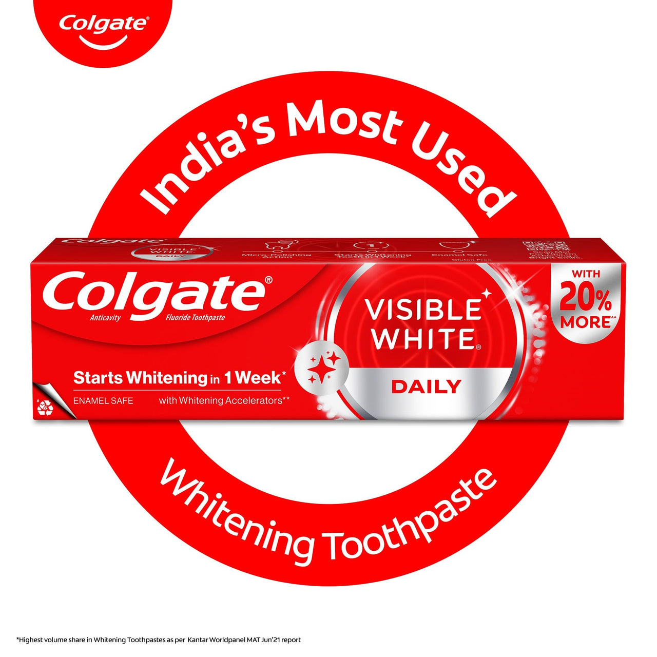 Colgate Visible White Toothpaste, Teeth Whitening Starts in 1 week, Safe on Enamel, Stain Removal Tooth Paste and Minty Flavour for Fresh Breath (200g + 40g, Combo Pack)