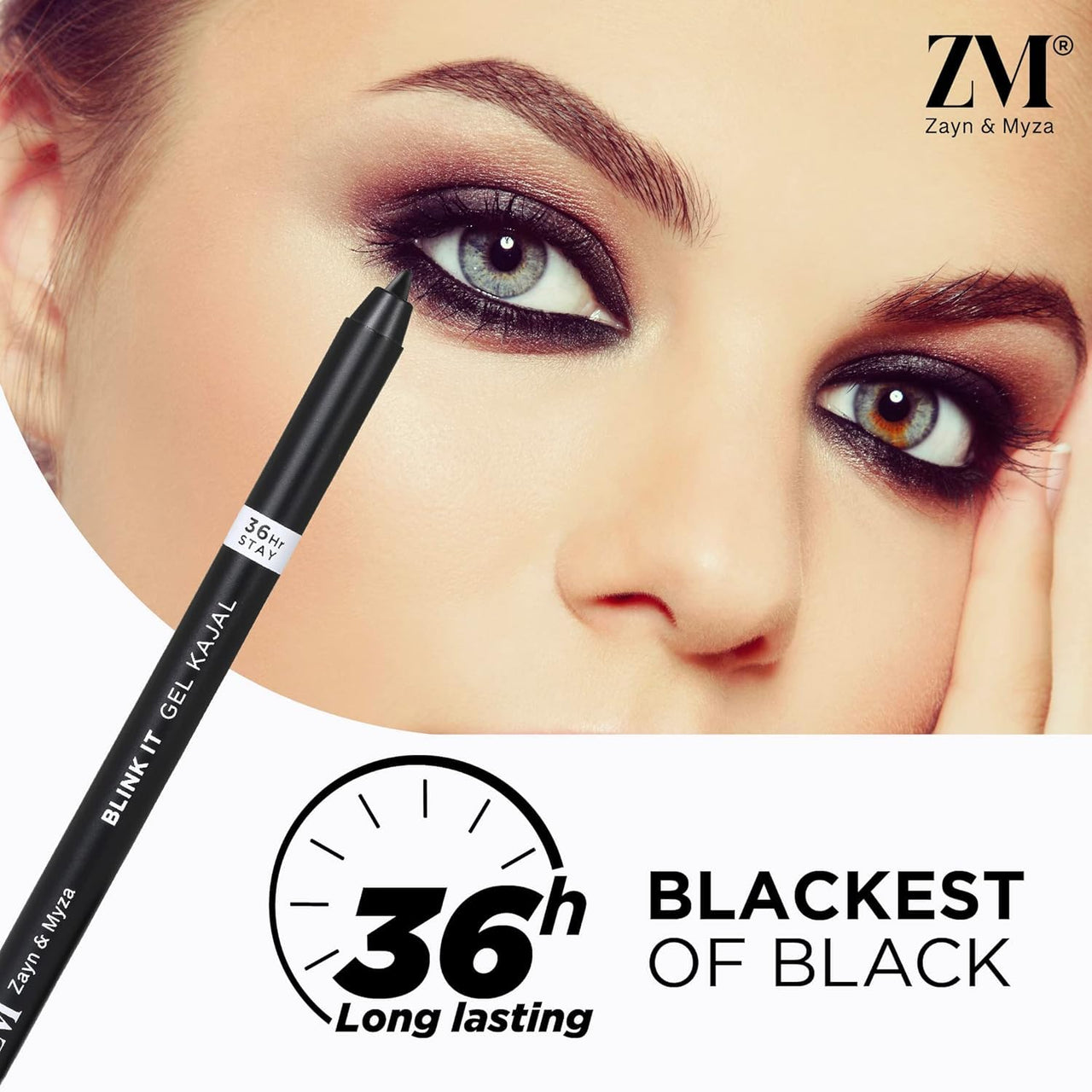 ZM Zayn & Myza Eye Makeup Combo | Wow Brow Eyebrow Pencil (Deep Brown), Blink It Mascara & Gel Kajal (Black) | Waterproof and Smudge proof (3 Items in the set)
