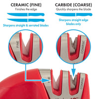 51421 | Edge Grip 2-Stage Knife Sharpener | Red – 3 Pack | Coarse & Fine Sharpener | Compact for Easy Storage | Stable Non-Slip Base | Soft Grip Rubber Handle | Straight & Serrated Knives Red-3Pack