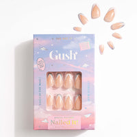 Gush Beauty Press On Nails | Reusable Nail Extensions | Artificial Fake Nails Set | For women (Shimmery French Tips - Medium Round)