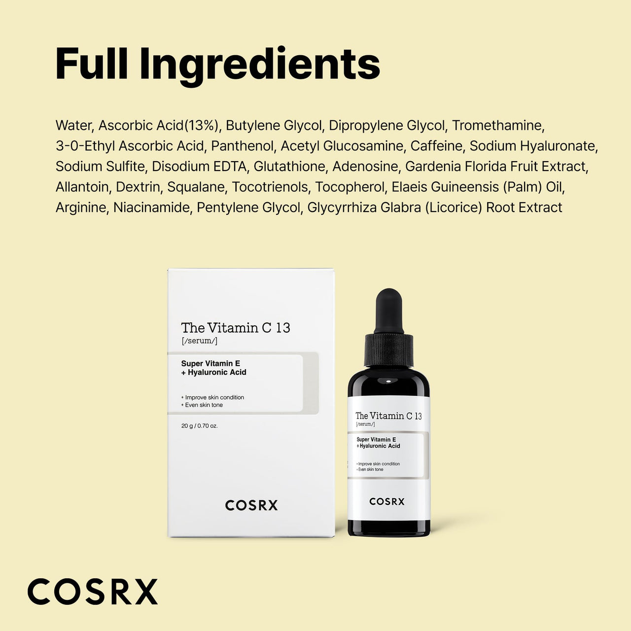 COSRX Pure Vitamin C 13% Serum with Vitamin E & Hyaluronic Acid, Brightening & Hydrating Facial Serum for Dark Spots, Fine Lines, Uneven Skin tone, 20ml, Animal Testing-Free, Korean Skincare